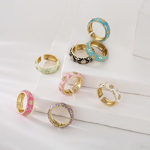 18K Gold Plated Dainty Enamel Rings For Women Flower Shape Clear CZ Zircon Brass Jewelry Birthday Gift in Saudi Arabia