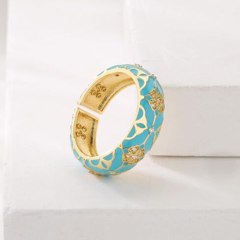 18K Gold Plated Dainty Enamel Rings For Women Flower Shape Clear CZ Zircon Brass Jewelry Birthday Gift in Saudi Arabia