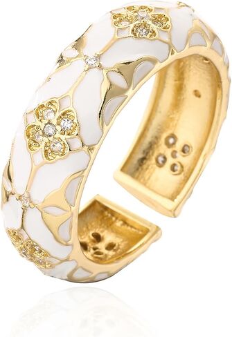 18K Gold Plated Dainty Enamel Rings For Women Flower Shape Clear CZ Zircon Brass Jewelry Birthday Gift in Saudi Arabia