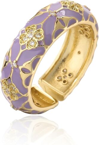 18K Gold Plated Dainty Enamel Rings For Women Flower Shape Clear CZ Zircon Brass Jewelry Birthday Gift in Saudi Arabia