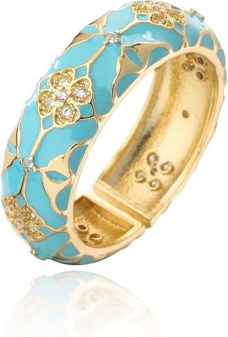 18K Gold Plated Dainty Enamel Rings For Women Flower Shape Clear CZ Zircon Brass Jewelry Birthday Gift in Saudi Arabia