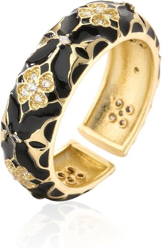 18K Gold Plated Dainty Enamel Rings For Women Flower Shape Clear CZ Zircon Brass Jewelry Birthday Gift in Saudi Arabia