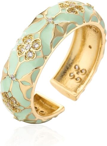 18K Gold Plated Dainty Enamel Rings For Women Flower Shape Clear CZ Zircon Brass Jewelry Birthday Gift in Saudi Arabia