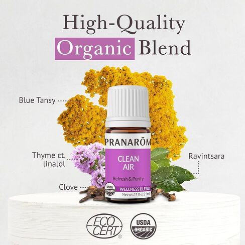 Pranarom - Clean Air Wellness Blend 5ml - Diffusing for Relaxation Ambiance - 100% Pure Organic Oils - Natural Air Freshener, Therapeutic Air Purification, Easy Diffuser Use in Saudi Arabia