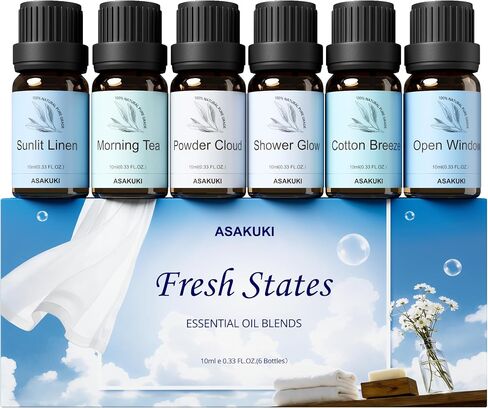 ASAKUKI Fresh States Essential Oil Set, Clean Home Scents for Diffusers | Clean-Inspired Home Scents, Fresh Laundry Aroma, Designed for Diffusers&Waterless Diffusers, Gift-Ready Collection in Saudi Arabia