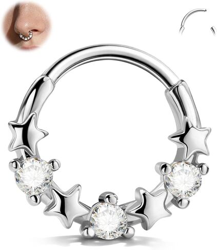 Jewseen Septum Ring 16G Star Septum Piercing Jewelry 316L Stainless Steel Helix Daith Earrings for Women 8MM 10MM Daith Piercing Jewelry Surgical Steel in Kuwait