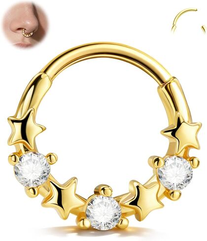 Jewseen Septum Ring 16G Star Septum Piercing Jewelry 316L Stainless Steel Helix Daith Earrings for Women 8MM 10MM Daith Piercing Jewelry Surgical Steel in Kuwait