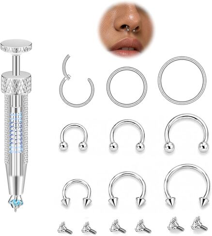 16G Septum Rings Set with Grabber Tool, 9PCS Hypoallergenic 316L Surgical Steel Horseshoe Nose Rings, 6/8/10mm Septum Jewelry with Replacement CZ Ball Ends for Helix, Cartilage & Tragus Piercings for Women & Men in Saudi Arabia