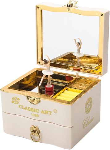 Musical Jewellery Box with Dancing Ballerina, Classic Rotating Birthday Music Box with Mirror, Jewelry Necklace Ring Storage Music Box, Gifts for Birthday Bedroom Decor(White) in Saudi Arabia