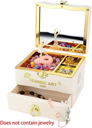 Musical Jewellery Box with Dancing Ballerina, Classic Rotating Birthday Music Box with Mirror, Jewelry Necklace Ring Storage Music Box, Gifts for Birthday Bedroom Decor(White) in Saudi Arabia