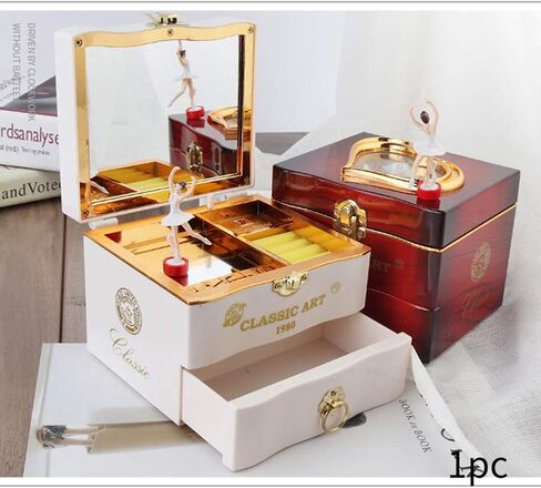 Musical Jewellery Box with Dancing Ballerina, Classic Rotating Birthday Music Box with Mirror, Jewelry Necklace Ring Storage Music Box, Gifts for Birthday Bedroom Decor(White) in Saudi Arabia