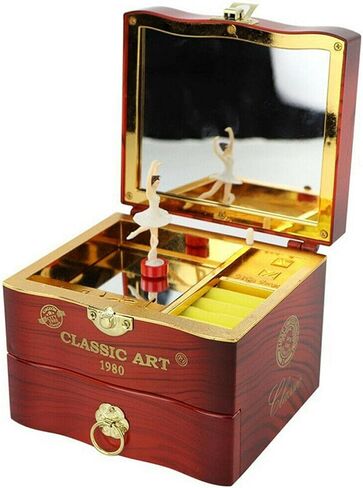 Musical Jewellery Box with Dancing Ballerina, Classic Rotating Birthday Music Box with Mirror, Jewelry Necklace Ring Storage Music Box, Gifts for Birthday Bedroom Decor(White) in Saudi Arabia