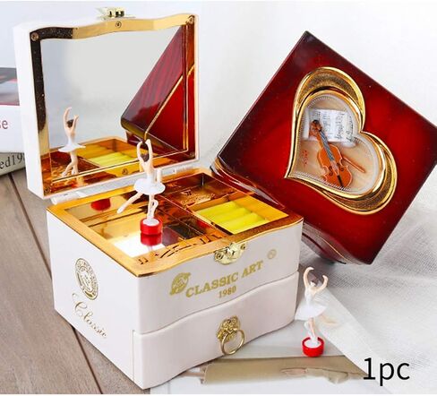 Musical Jewellery Box with Dancing Ballerina, Classic Rotating Birthday Music Box with Mirror, Jewelry Necklace Ring Storage Music Box, Gifts for Birthday Bedroom Decor(White) in Saudi Arabia