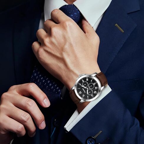 Mens Watches Leather Watch Analog Quartz Watch for Men, Classic Roman Numeral Dress Watch for Business Casual, Luminous Hands Mens Wrist Watches, 3ATM Waterproof Watch Gifts for Men in Saudi Arabia