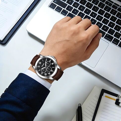 Mens Watches Leather Watch Analog Quartz Watch for Men, Classic Roman Numeral Dress Watch for Business Casual, Luminous Hands Mens Wrist Watches, 3ATM Waterproof Watch Gifts for Men in Saudi Arabia