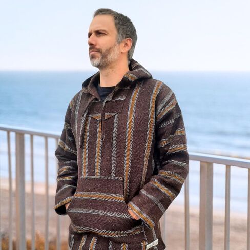 Authentic Mexican Baja Hoodie - Drug Rug Hoodie - Baja Poncho - Brown/Yellow in Saudi Arabia