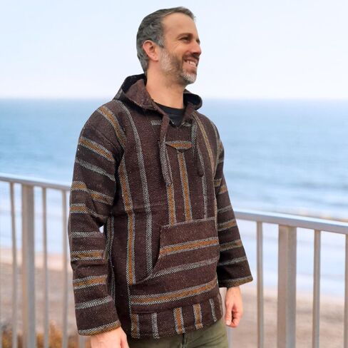 Authentic Mexican Baja Hoodie - Drug Rug Hoodie - Baja Poncho - Brown/Yellow in Saudi Arabia