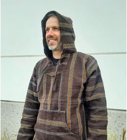 Authentic Mexican Baja Hoodie - Drug Rug Hoodie - Baja Poncho - Brown/Yellow in Saudi Arabia