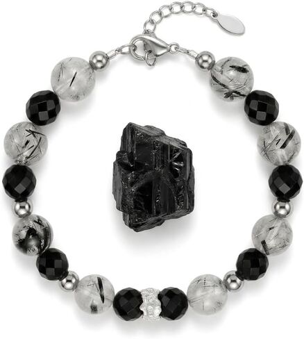 Black Agate Crystal Bracelet Natural Healing Stone Beaded Jewelry for Women Daily Wear Yoga Meditation Mindful Focus in Kuwait