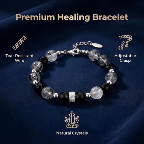 Black Agate Crystal Bracelet Natural Healing Stone Beaded Jewelry for Women Daily Wear Yoga Meditation Mindful Focus in Kuwait