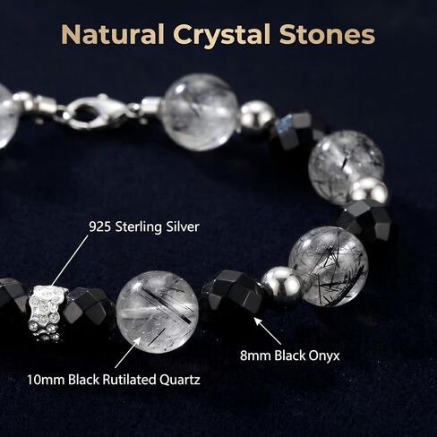 Black Agate Crystal Bracelet Natural Healing Stone Beaded Jewelry for Women Daily Wear Yoga Meditation Mindful Focus in Kuwait