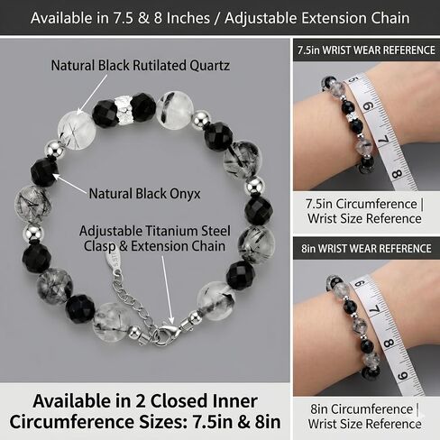 Black Agate Crystal Bracelet Natural Healing Stone Beaded Jewelry for Women Daily Wear Yoga Meditation Mindful Focus in Kuwait