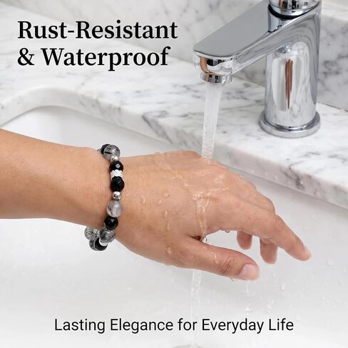 Black Agate Crystal Bracelet Natural Healing Stone Beaded Jewelry for Women Daily Wear Yoga Meditation Mindful Focus in Kuwait