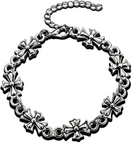 Silver Gothic Cross Bracelet, Punk Style Vintage Alloy Bracelet for Men, Women & Unisex, Ideal for Parties, Dates, Daily Commutes & Casual Vacations in Saudi Arabia