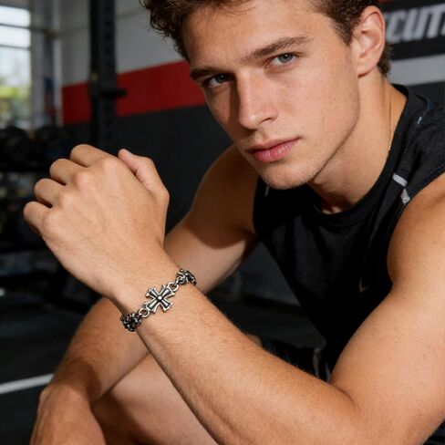 Silver Gothic Cross Bracelet, Punk Style Vintage Alloy Bracelet for Men, Women & Unisex, Ideal for Parties, Dates, Daily Commutes & Casual Vacations in Saudi Arabia