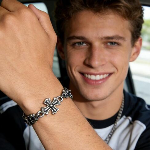 Silver Gothic Cross Bracelet, Punk Style Vintage Alloy Bracelet for Men, Women & Unisex, Ideal for Parties, Dates, Daily Commutes & Casual Vacations in Saudi Arabia