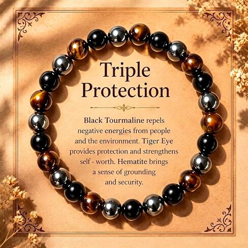 Healing Crystal Bracelet for Women Men Natural Stone Beaded Stretch Bracelet Triple Protection Stress Relief Handmade Beads in Kuwait