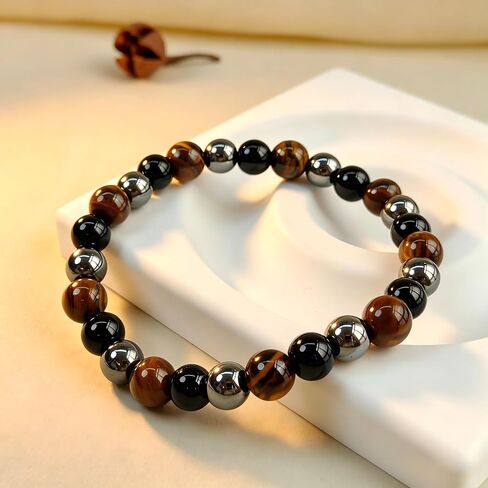 Healing Crystal Bracelet for Women Men Natural Stone Beaded Stretch Bracelet Triple Protection Stress Relief Handmade Beads in Kuwait