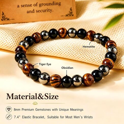 Healing Crystal Bracelet for Women Men Natural Stone Beaded Stretch Bracelet Triple Protection Stress Relief Handmade Beads in Kuwait