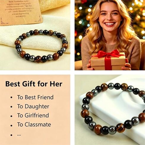 Healing Crystal Bracelet for Women Men Natural Stone Beaded Stretch Bracelet Triple Protection Stress Relief Handmade Beads in Kuwait