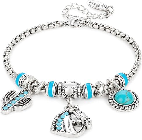 Montana West Wrangler Sliding Charm Bracelets for Women, Fixed Charms Western Turquoise Jewelry, Country Jewelry Sterling Silver/14K Gold with Gift Box in Kuwait