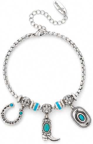 Montana West Wrangler Sliding Charm Bracelets for Women, Fixed Charms Western Turquoise Jewelry, Country Jewelry Sterling Silver/14K Gold with Gift Box in Kuwait