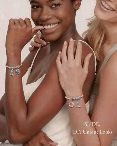 Montana West Wrangler Sliding Charm Bracelets for Women, Fixed Charms Western Turquoise Jewelry, Country Jewelry Sterling Silver/14K Gold with Gift Box in Kuwait