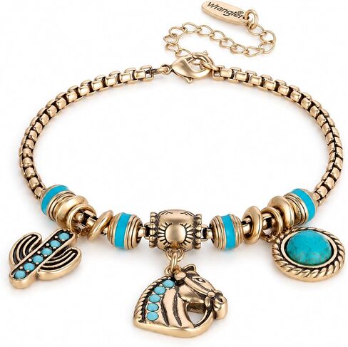 Montana West Wrangler Sliding Charm Bracelets for Women, Fixed Charms Western Turquoise Jewelry, Country Jewelry Sterling Silver/14K Gold with Gift Box in Kuwait