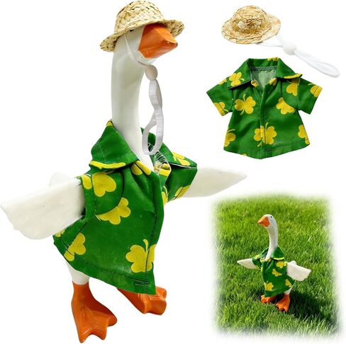 2 PCS Desk Goose Outfits 7 Inches, Porch Goose Outfits, Mini Goose Outfits with Green Shirt & Straw Hat for Magnetic Statue Desk Decor Holidays, Office, Home in Kuwait