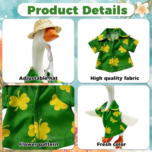 2 PCS Desk Goose Outfits 7 Inches, Porch Goose Outfits, Mini Goose Outfits with Green Shirt & Straw Hat for Magnetic Statue Desk Decor Holidays, Office, Home in Kuwait