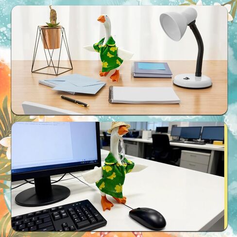 2 PCS Desk Goose Outfits 7 Inches, Porch Goose Outfits, Mini Goose Outfits with Green Shirt & Straw Hat for Magnetic Statue Desk Decor Holidays, Office, Home in Kuwait