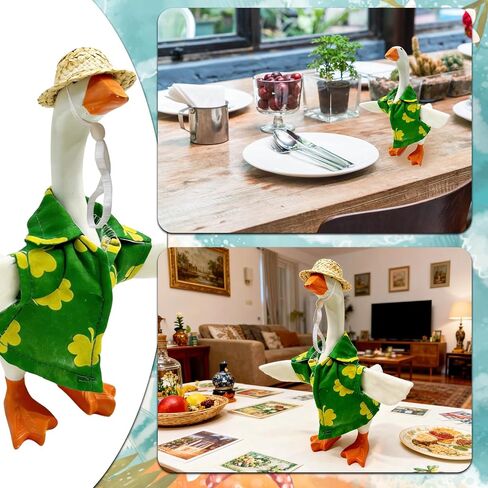 2 PCS Desk Goose Outfits 7 Inches, Porch Goose Outfits, Mini Goose Outfits with Green Shirt & Straw Hat for Magnetic Statue Desk Decor Holidays, Office, Home in Kuwait