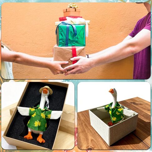 2 PCS Desk Goose Outfits 7 Inches, Porch Goose Outfits, Mini Goose Outfits with Green Shirt & Straw Hat for Magnetic Statue Desk Decor Holidays, Office, Home in Kuwait