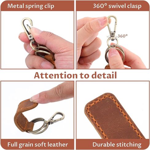 Genuine Leather Keychain, Universal Car Key Fob Holder, Leather Key Ring With Keyrings And Clip For Men And Women in Kuwait