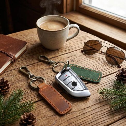 Genuine Leather Keychain, Universal Car Key Fob Holder, Leather Key Ring With Keyrings And Clip For Men And Women in Kuwait