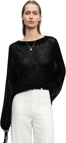 Silk Cashmere Blend Sweater for Women, Lightweight Crewneck Knit Pullover Jumper for Spring Layering in Kuwait