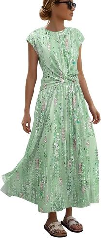 ETCYY Women's Summer Dresses Maxi Dress 2026 Sundresses Vacation Beach Dress Striped Twisted Front Long Dresses with Pockets in Saudi Arabia