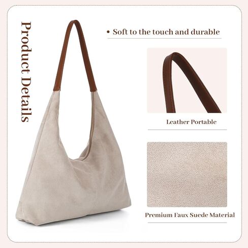 Emprier Suede Slouchy Bag for Women Large Suede Hobo Shoulder Bag Vegan Leather Crescent Tote Purse for Work Travel in Saudi Arabia