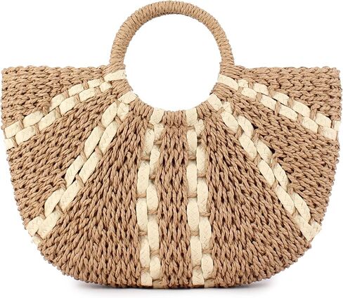 Rejolly Straw Tote Bags for Women Summer Beach Vacation Handbag Rattan Woven Round Top Handle Basket Purse in Saudi Arabia