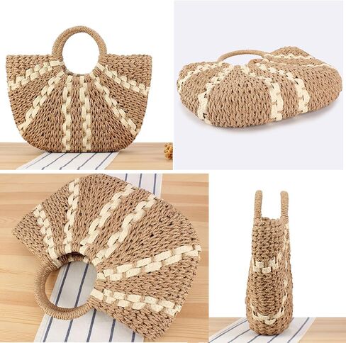 Rejolly Straw Tote Bags for Women Summer Beach Vacation Handbag Rattan Woven Round Top Handle Basket Purse in Saudi Arabia